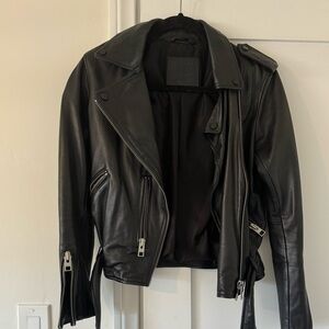 All saints Balfern Belted Hem Leather Biker Jacket size 4